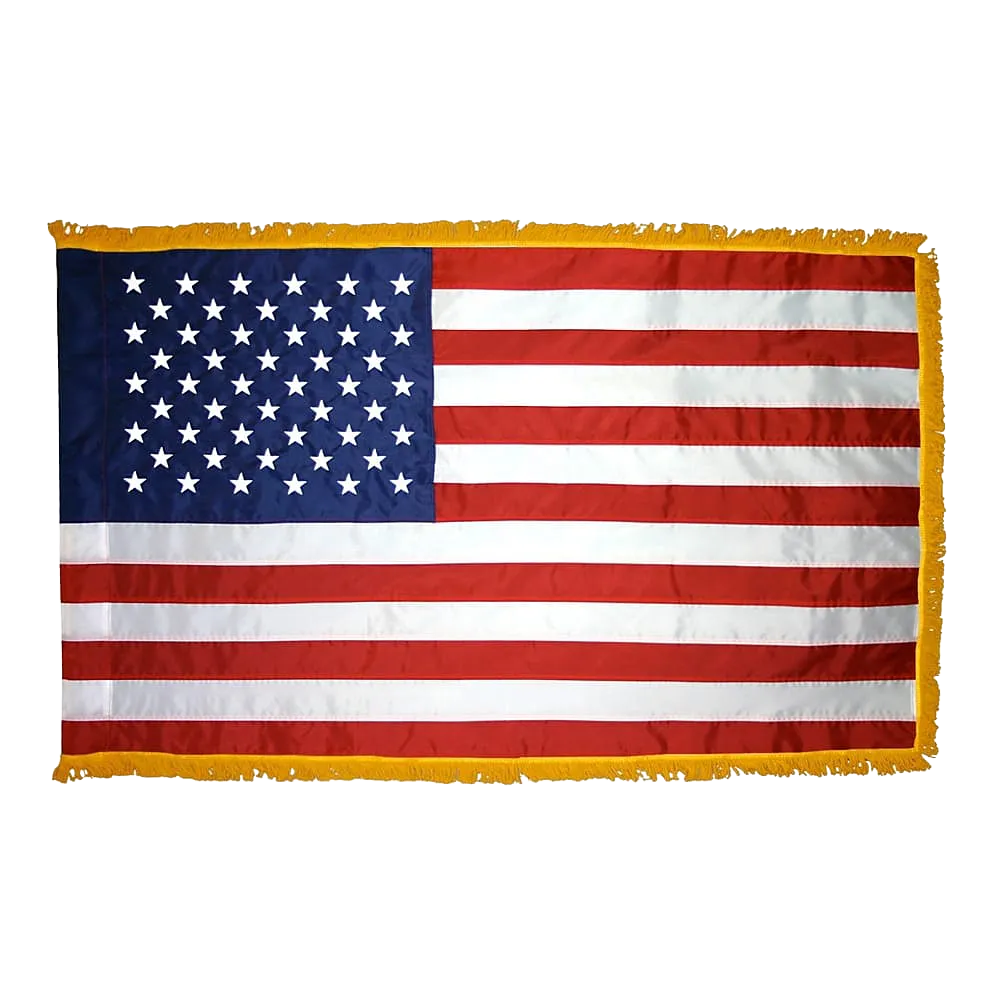 Nylon American Flag - Fringe 13 National Capital Flag 5x8 Nylon American Pole Hem Fringe Flag