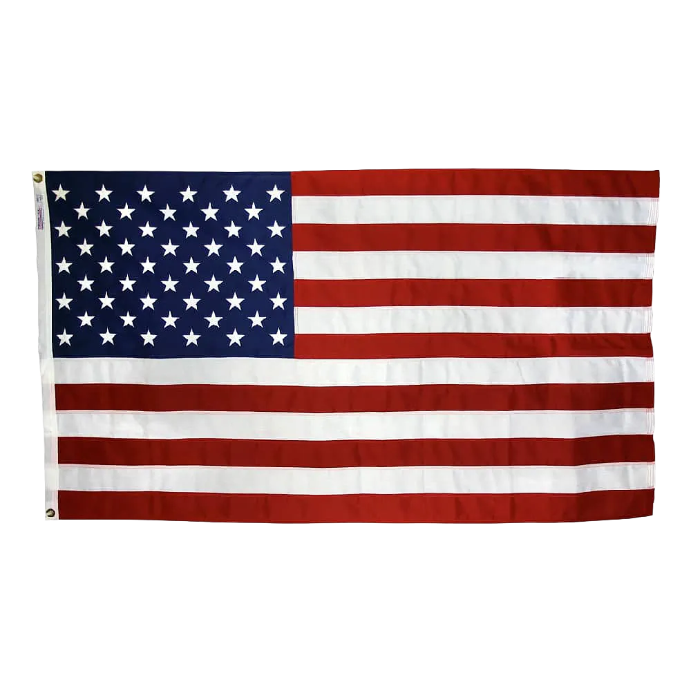 Polyester American Flag - Grommets 11 Heavy duty polyester American flag with brass grommets in wind