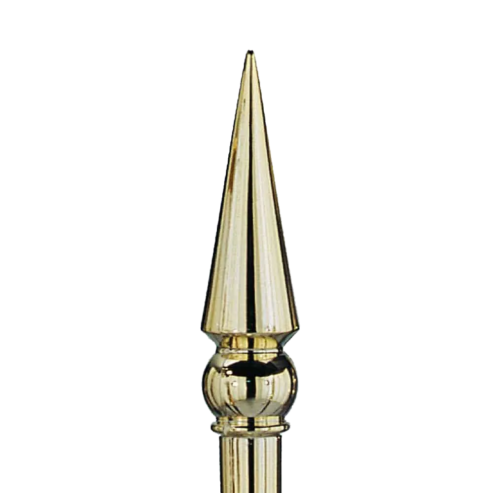 Round Spear Pole Finial Ornament 8 Brass-plated round spear flagpole finial on a standard pole