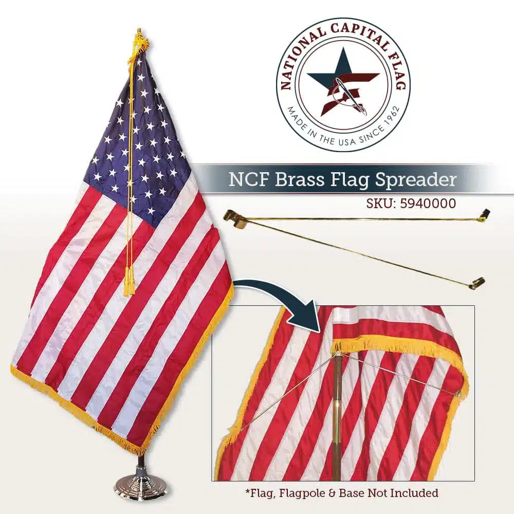 Brass Flag Spreader 6 Brass flag spreader holding an indoor flag fully extended