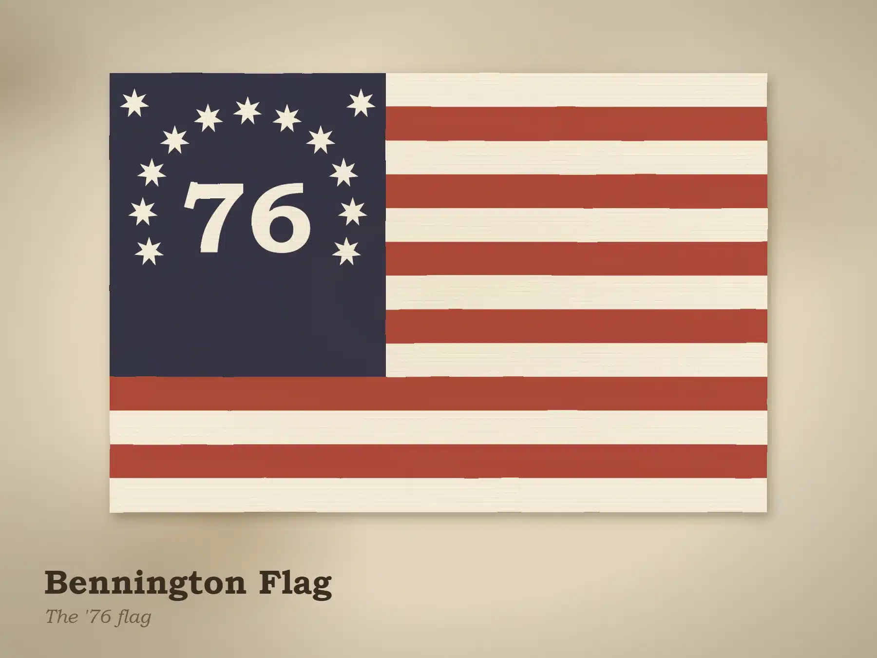 10 Historical Flags of the United States 9 Illustration of the Bennington flag, seven white and six red stripes with 76 and thirteen stars in the canton