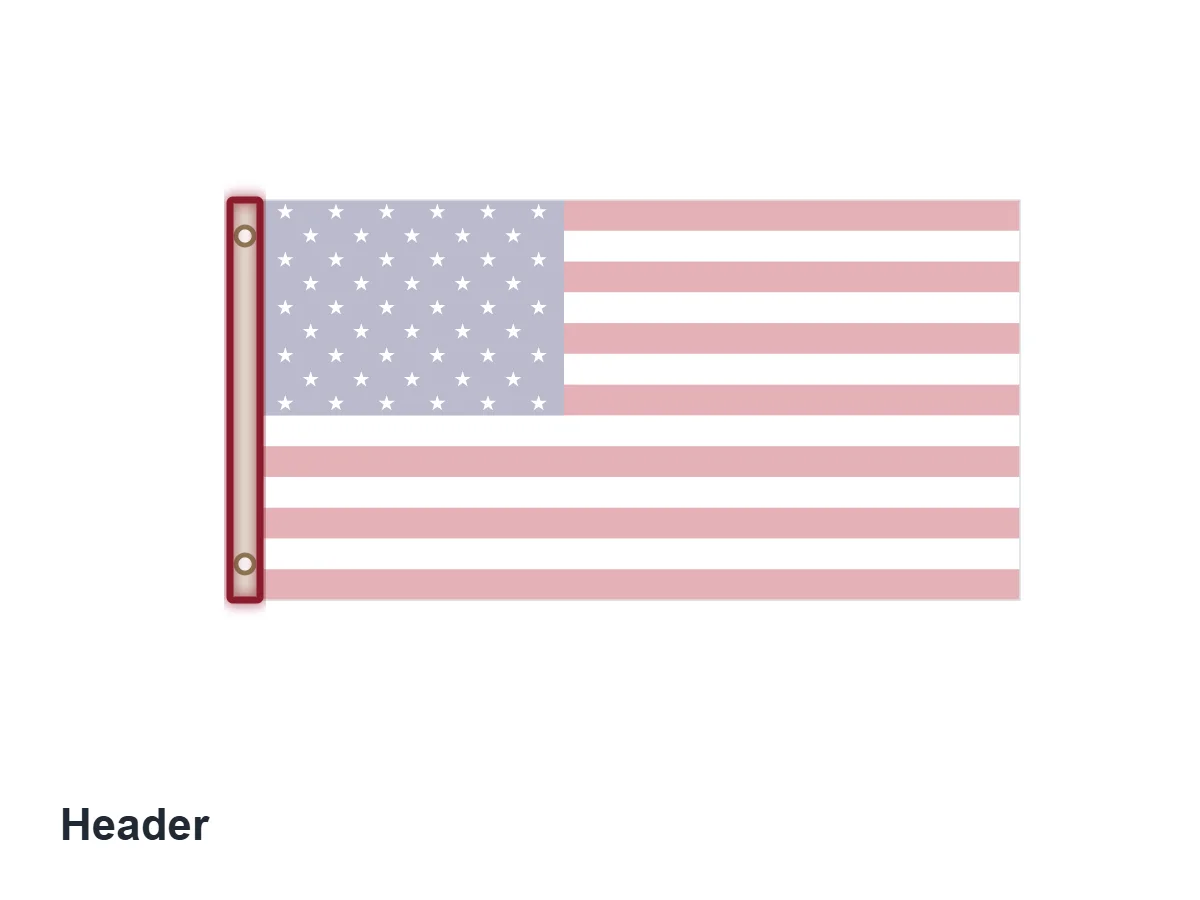 Parts of a Flag: All 25, Named and Explained 9 Illustration of a flag with the canvas header strip along the hoist edge highlighted