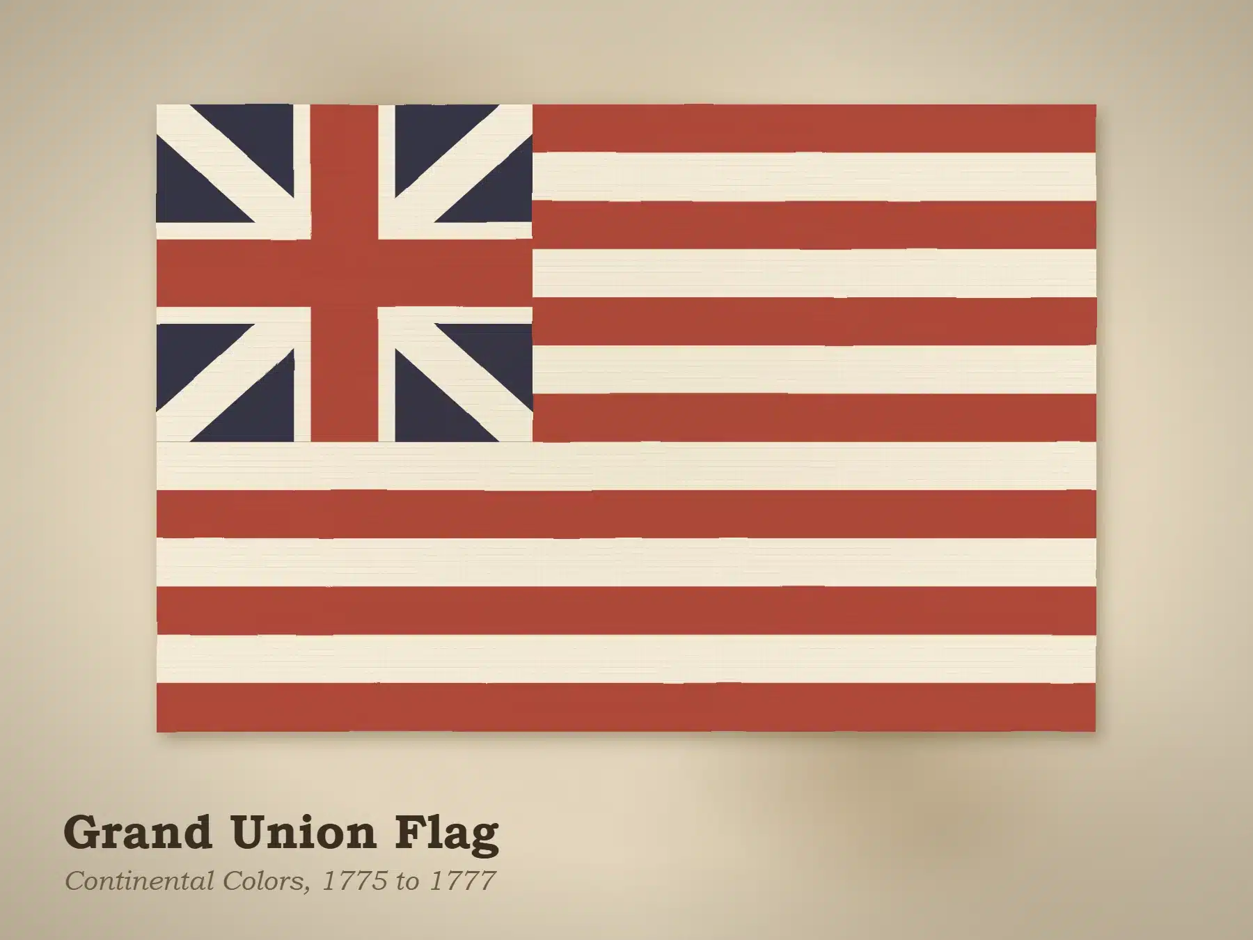 10 Historical Flags of the United States 7 Illustration of the Grand Union Flag, thirteen stripes with the British Union Flag in the canton