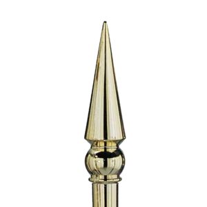 Brass-plated round spear flagpole finial on a standard pole