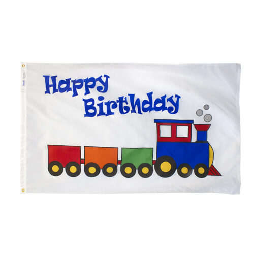 Happy Birthday Train Flag Grommets Finish