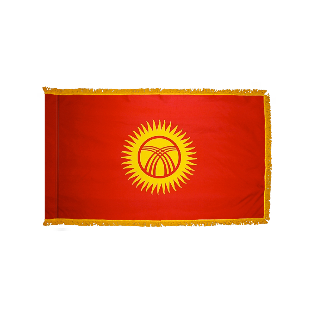 Kyrghyzstan Flag - Fringe 2 3x5 Foot Nylon Pole Hem Kyrghyzstan Fringe