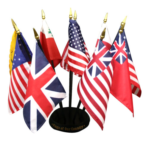 Our Country Flags Set Mounted with Oak Pole and Stand