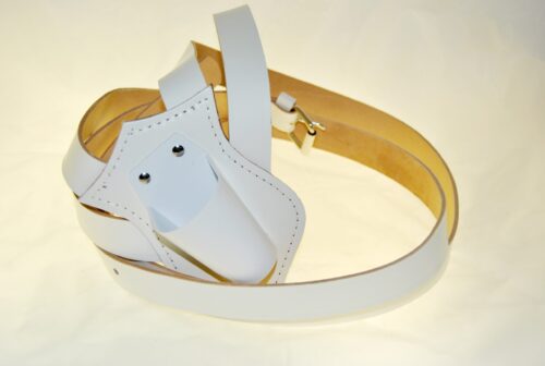 Double Stap Leather Belt White for parade and ceremonial flagpoles