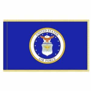 Officially licensed Air Force logo flag with gold fringe indoors