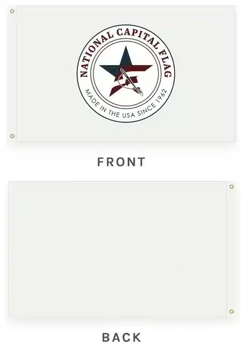 Single-sided flag illustration, front above back: the design is on the front only and the back is blank